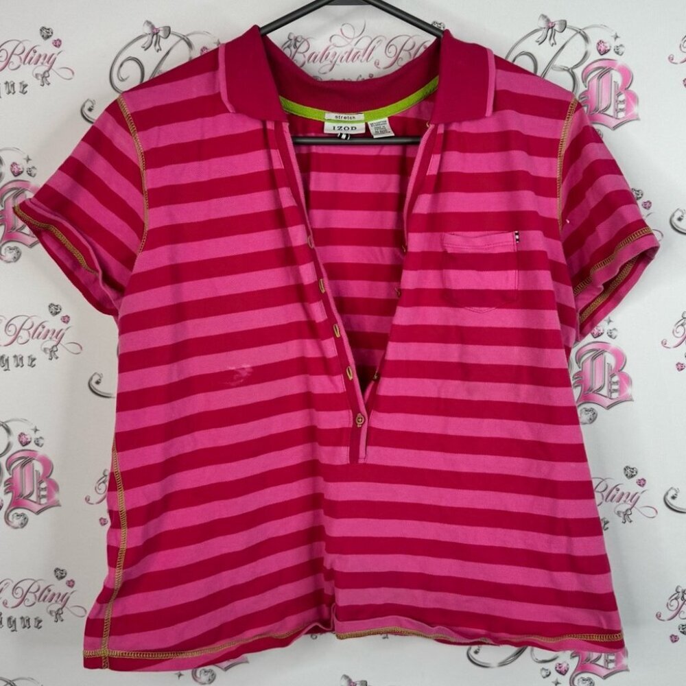 Izod stretch cropped shirt lime green stretch Fuchsia and Pink Striped Top